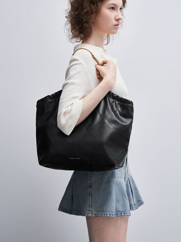 Túi tote quai xích Braided, Đen, hi-res