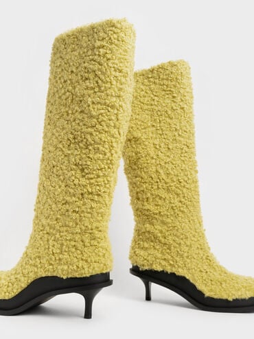 Frida Furry Knee-High Boots, Yellow, hi-res