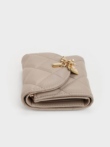Arrietty Quilted Curved-Flap Wallet, Taupe, hi-res