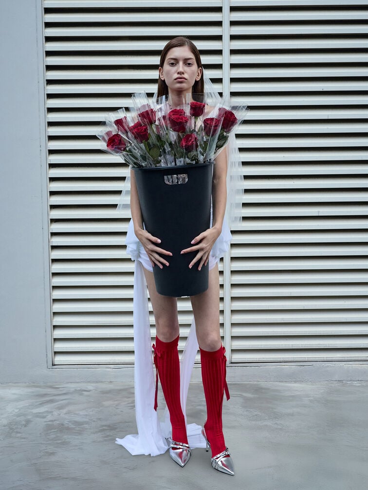 Jessy Metallic Leather Bow Slingback Pumps, Silver, hi-res