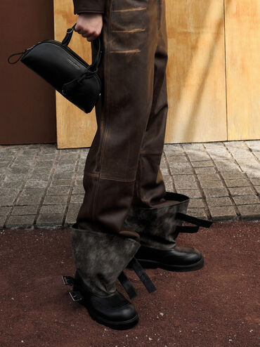 Aether Buckled Calf Boots, Dark Grey, hi-res