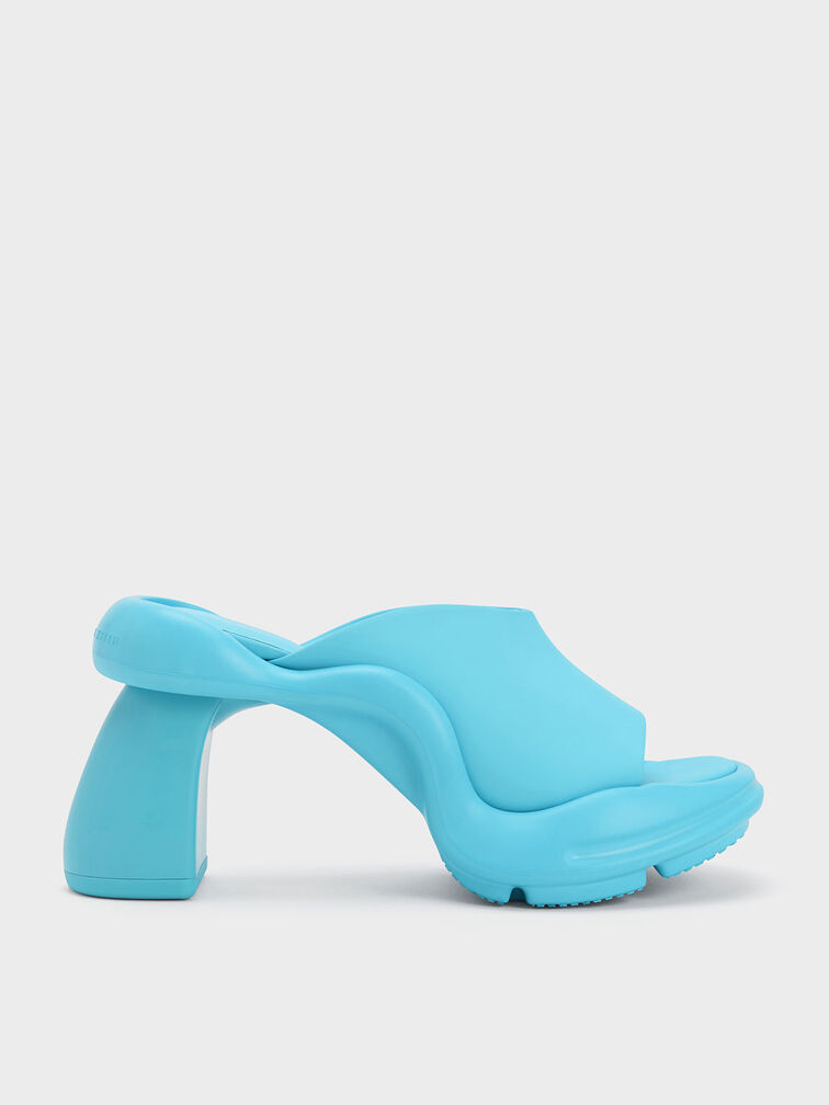 Giày mules cao gót Leila Sculptural, Xanh blue, hi-res