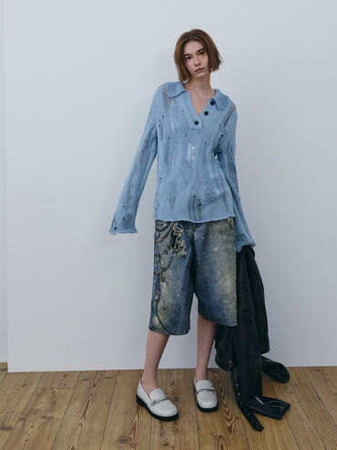 Georgie Chain Loafers, Light Grey, hi-res