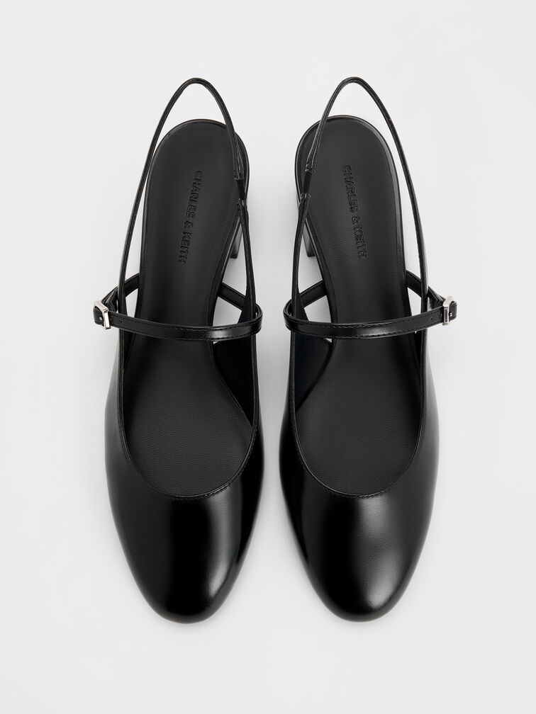 Block-Heel Slingback Mary Jane Pumps, Black, hi-res