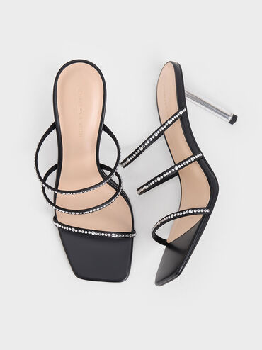 Gi&agrave;y mules cao g&oacute;t quai ngang Recycled Polyester Crystal-Embellished, Đen họa tiết, hi-res