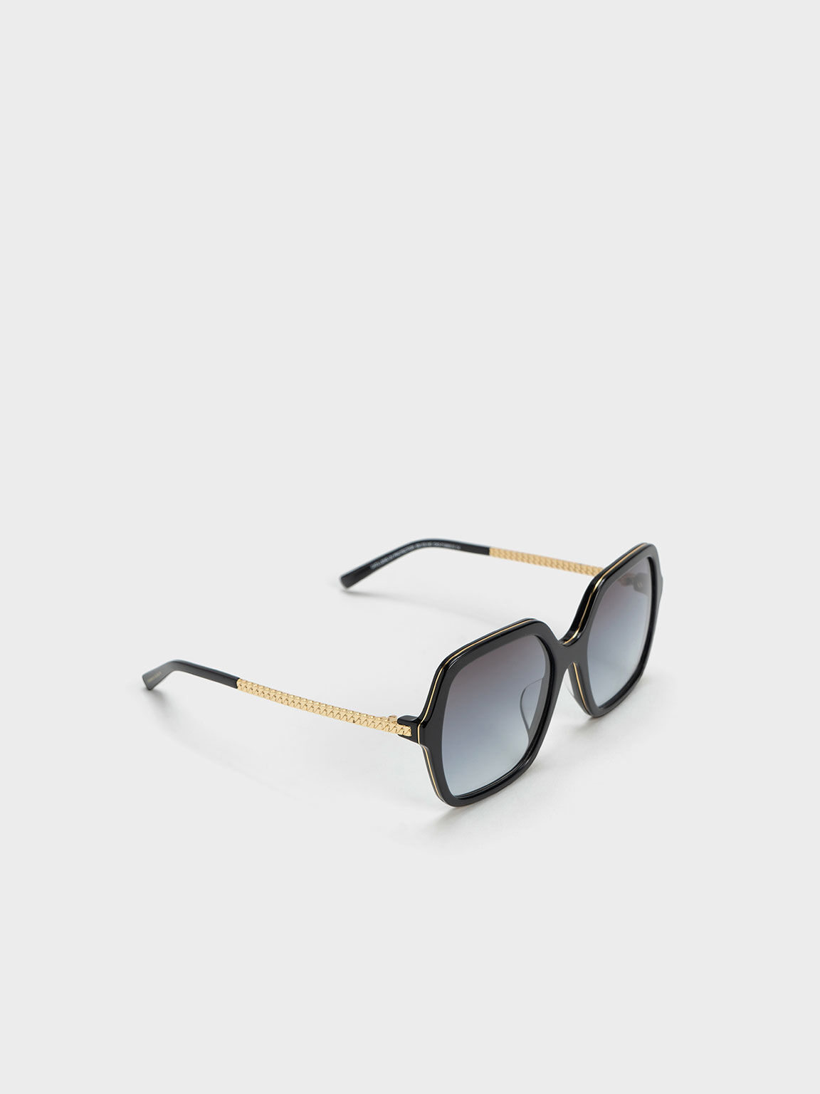 Acetate Braided Temple Butterfly Sunglasses, Black, hi-res