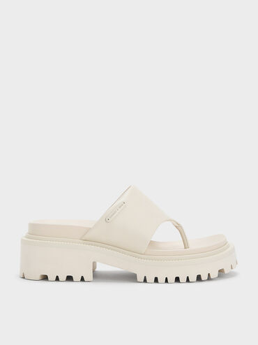 Dép kẹp Padded Ridged-Sole, Phấn, hi-res