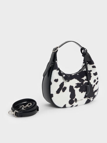 Vega Furry Cow-Print Hobo Bag, Multi, hi-res