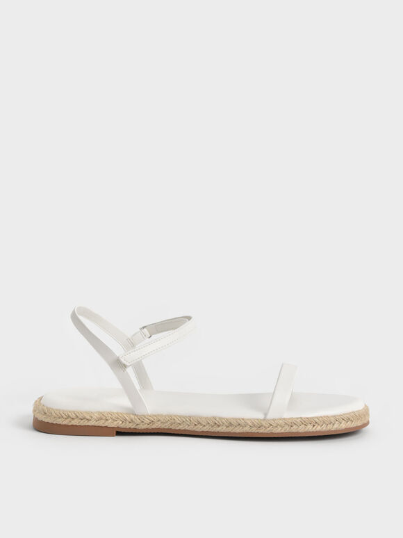 Giày sandals nữ quai mảnh Ankle Strap Flat Espadrille, Trắng, hi-res