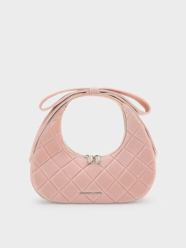 Janie Velvet Quilted Bow-Handle Bag, Pink, hi-res