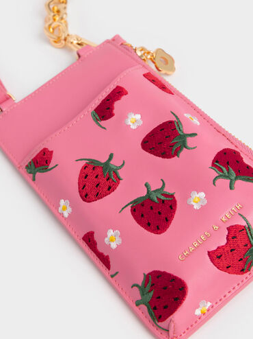 Minka Chain-Handle Strawberry-Print Card Holder, Pink, hi-res