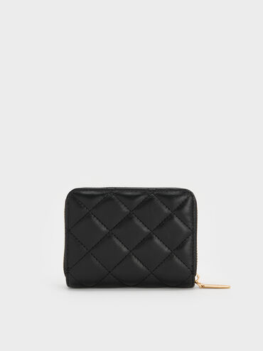 Alva Quilted Zip-Around Wallet, Black, hi-res