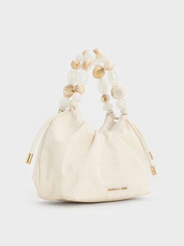 Aviary Jacquard Beaded-Handle Bag, Cream, hi-res