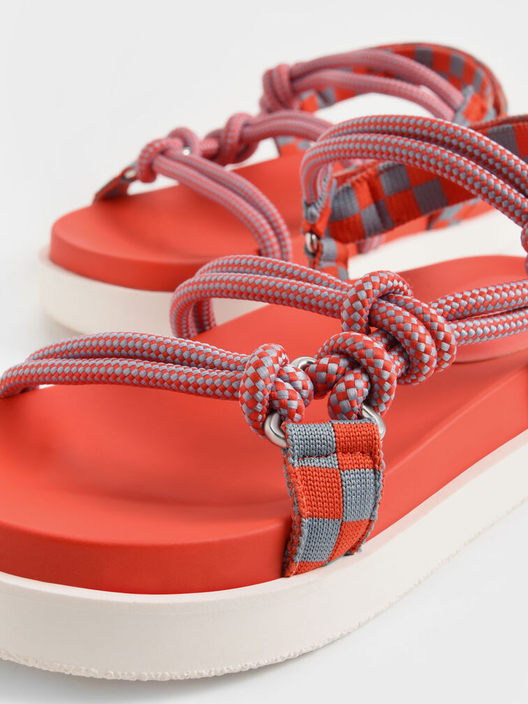 Giày sandals Hope Check-Print Knotted Rope, Cam, hi-res