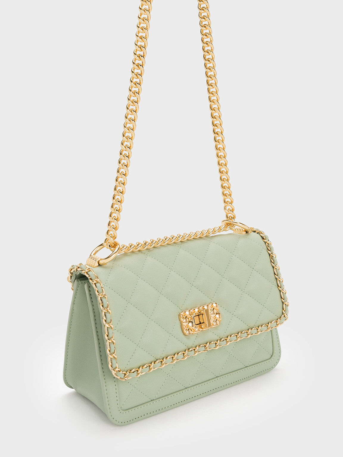 Micaela Quilted Braided Chain Bag, Green, hi-res