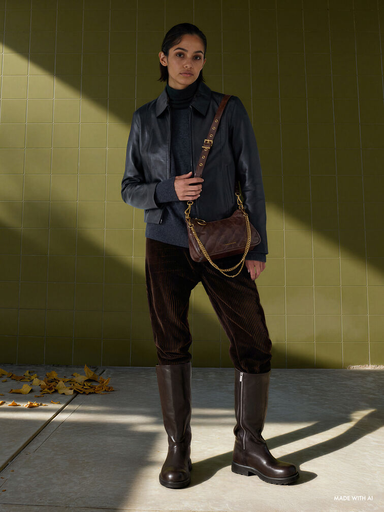 Túi đeo vai hình thang Philomena Crinkle-Effect, Nâu cafe, hi-res