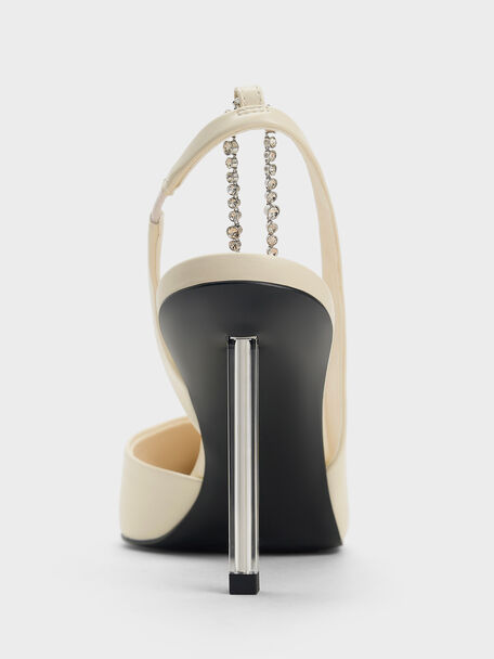 Giày cao gót mũi nhọn Crystal-Chain Ankle-Strap D'Orsay, Kem, hi-res