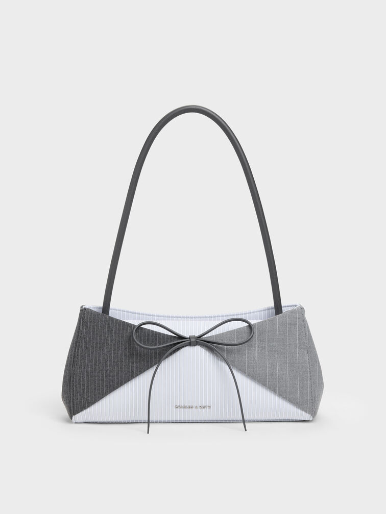 T&uacute;i đeo vai Hazel Striped Bow, X&aacute;m, hi-res