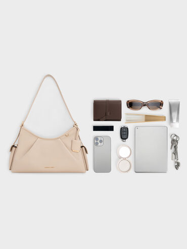 Túi đeo vai phom chữ nhật Khai Side-Pocket, Xám trắng, hi-res