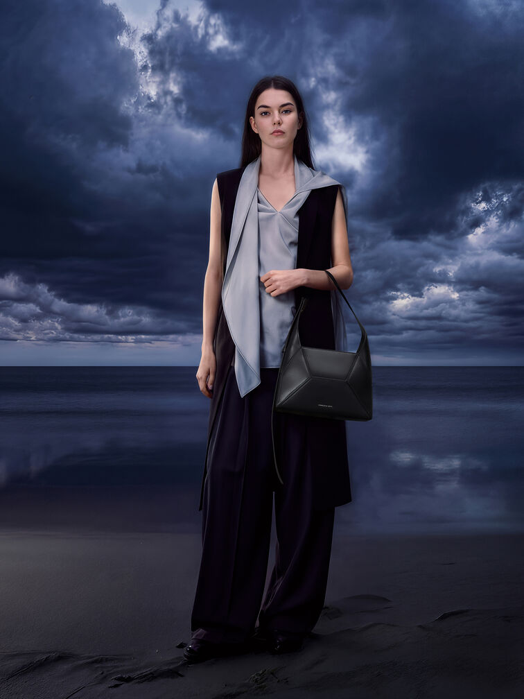 Nasrin Geometric Hobo Bag, Noir, hi-res