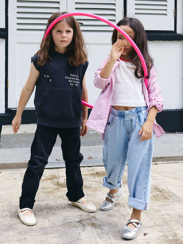 Girls' Metallic Crossover Mary Jane Sneakers, Silver, hi-res