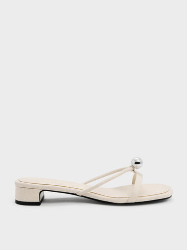 Georgie Linen Metal-Ball Heeled Mules, Chalk, hi-res