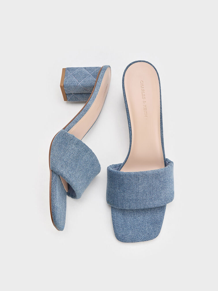 Giày mules cao gót Denim Quilted-Heel, Xanh denim, hi-res