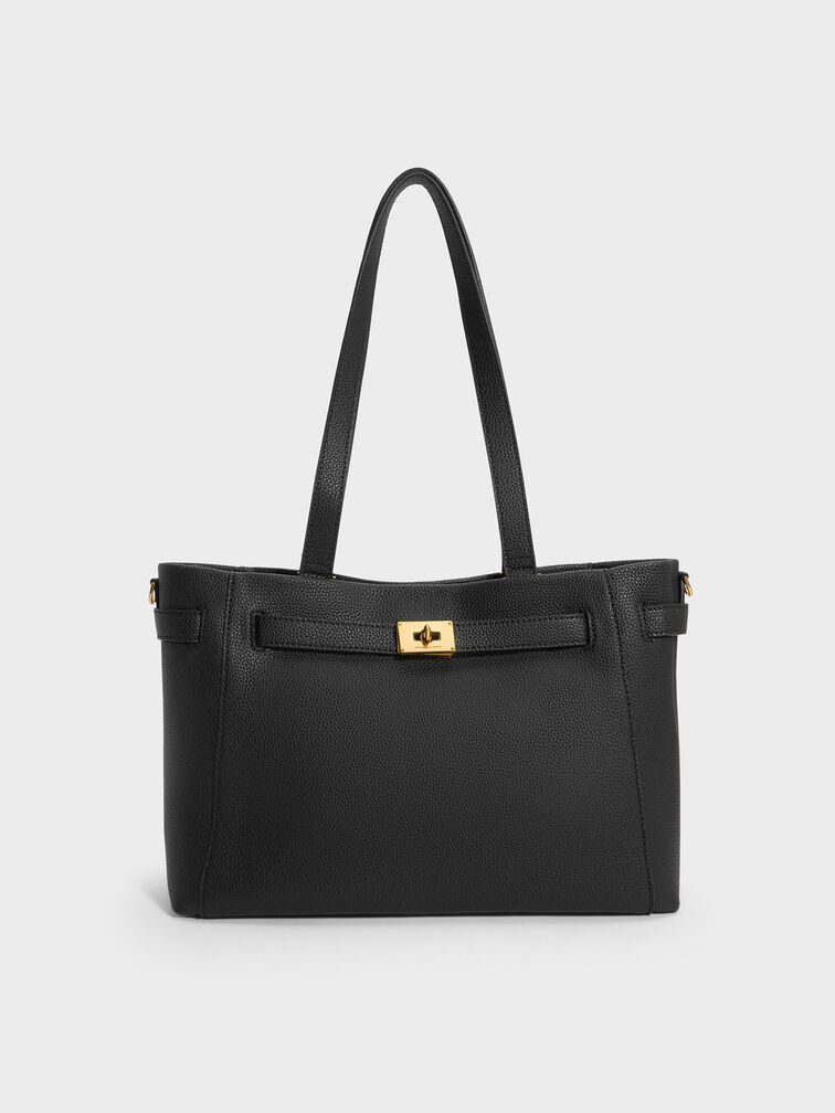 T&uacute;i tote Dinora Belted, Đen, hi-res