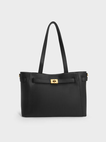 T&uacute;i tote Dinora Belted, Đen, hi-res
