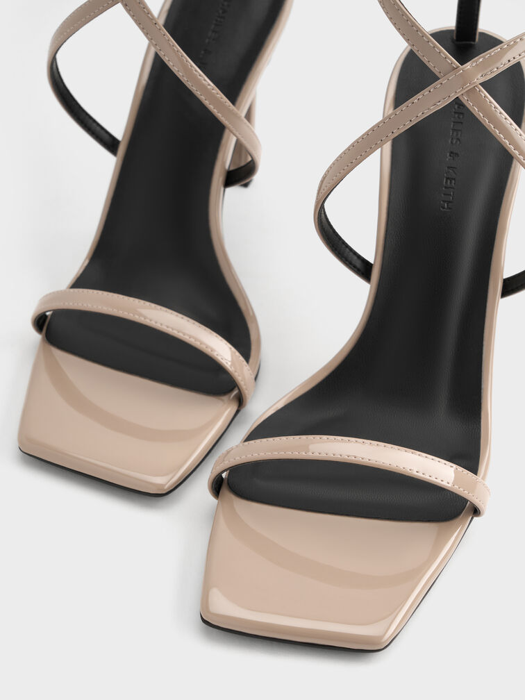 Patent Strappy Heeled Sandals, Taupe, hi-res