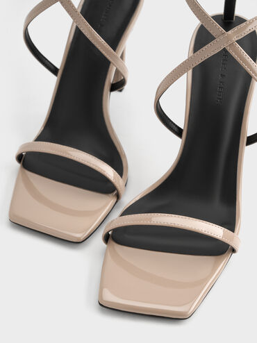 Patent Strappy Heeled Sandals, Taupe, hi-res