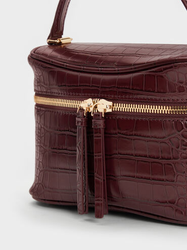 Pansy Croc-Effect Vanity Bag, Wineberry Red, hi-res