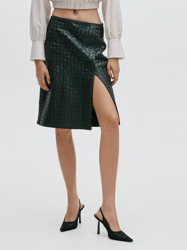 Lace & Satin Slingback Pumps, Black Textured, hi-res