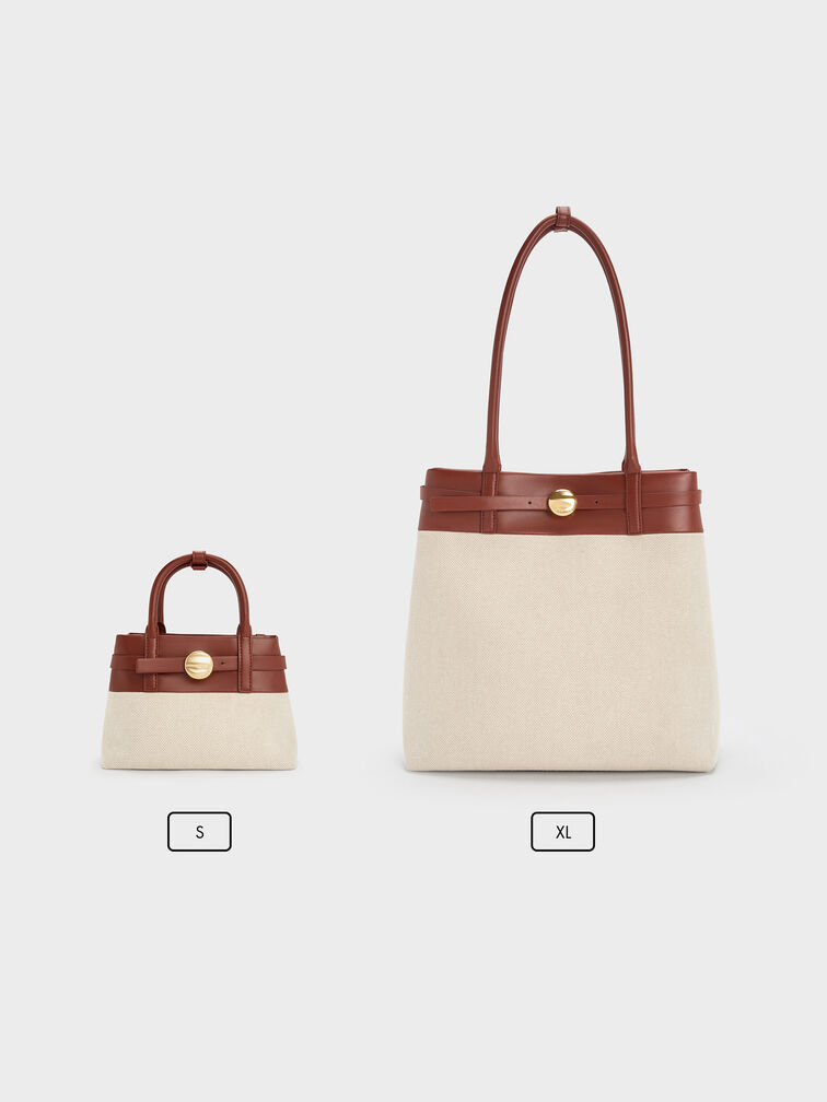 T&uacute;i tote phom chữ nhật Behn Canvas Belted, Gạch, hi-res