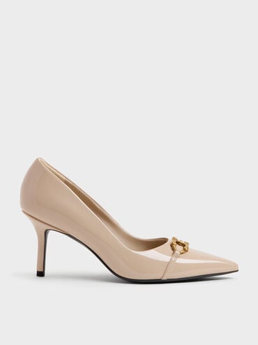 Gi&agrave;y cao g&oacute;t b&iacute;t mũi Patent Metallic-Buckle nude, Nude, hi-res