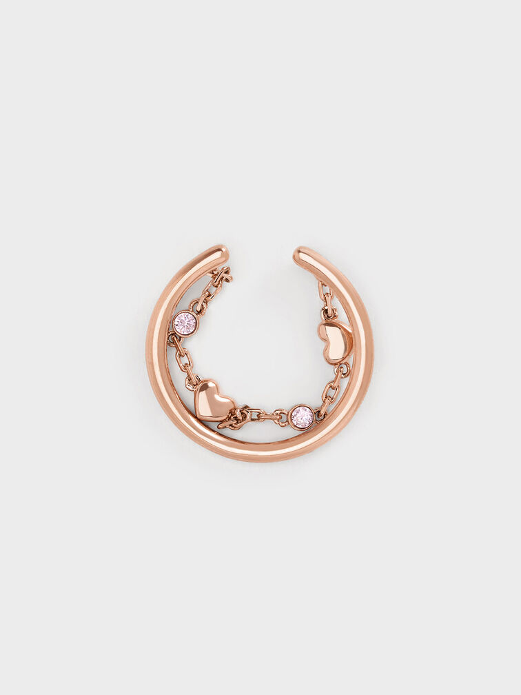 Nhẫn d&aacute;ng hở Bethania Heart Crystal Chain-Link, V&agrave;ng hồng, hi-res