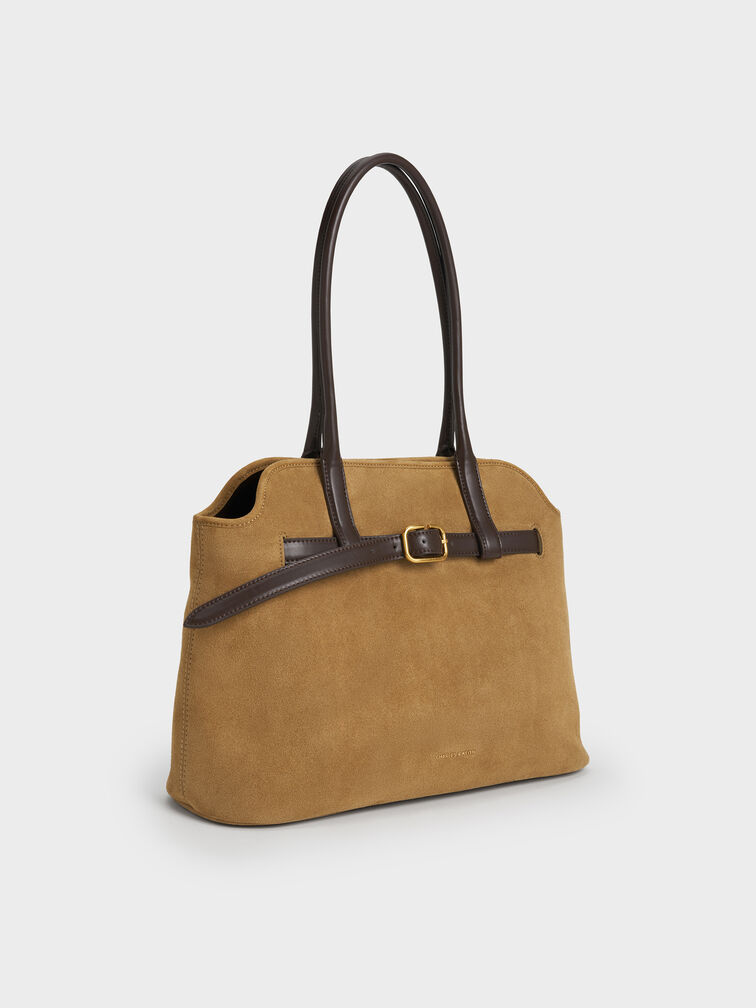 Victoria Recycled Suede Belted Trapeze Tote Bag, Sahara Sand, hi-res