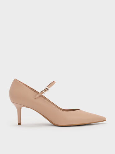 Pointed-Toe Stiletto-Heel Pumps, Nude, hi-res