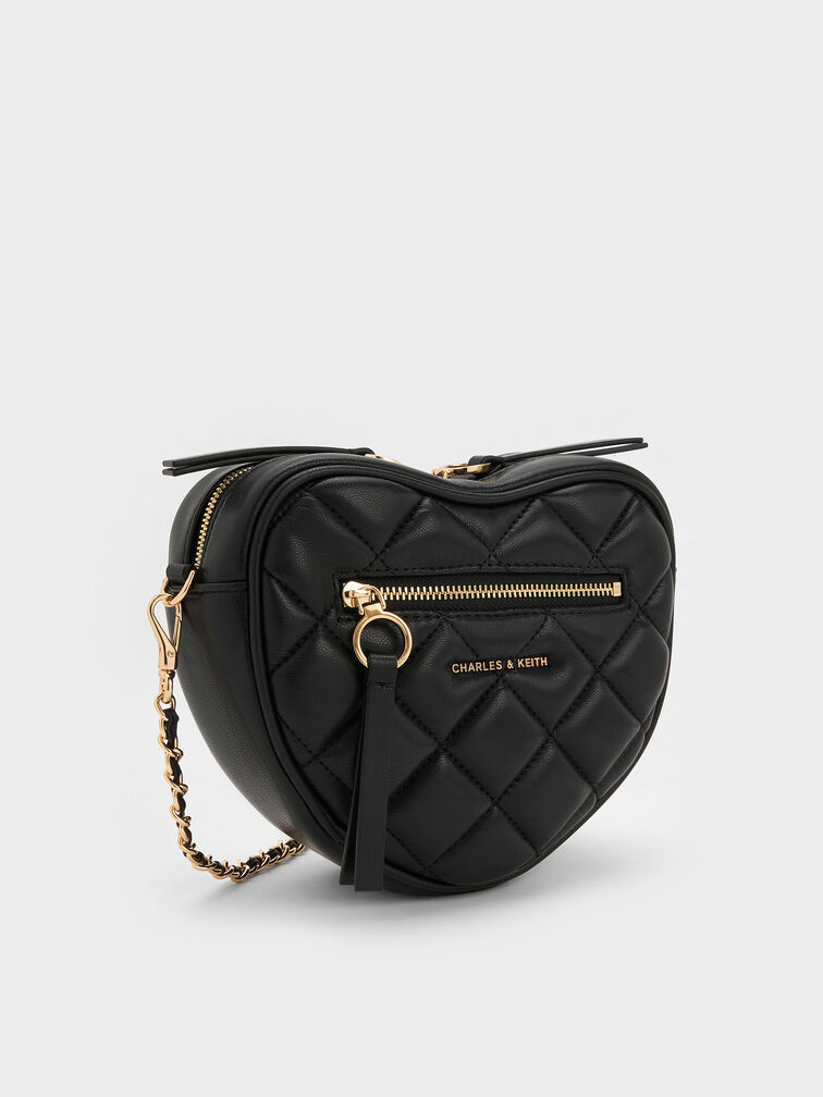 Paffuto Quilted Heart Crossbody Bag, Black, hi-res