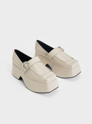 Giày loafer đế chunky Gem-Embellished, Phấn, hi-res