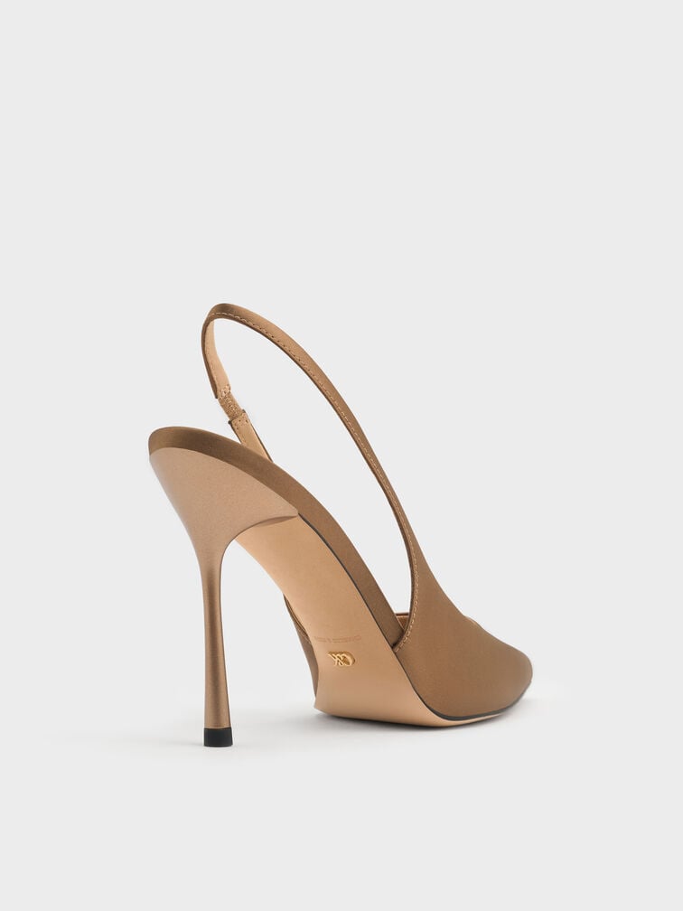 Siletto Slingback Pumps, Brown, hi-res
