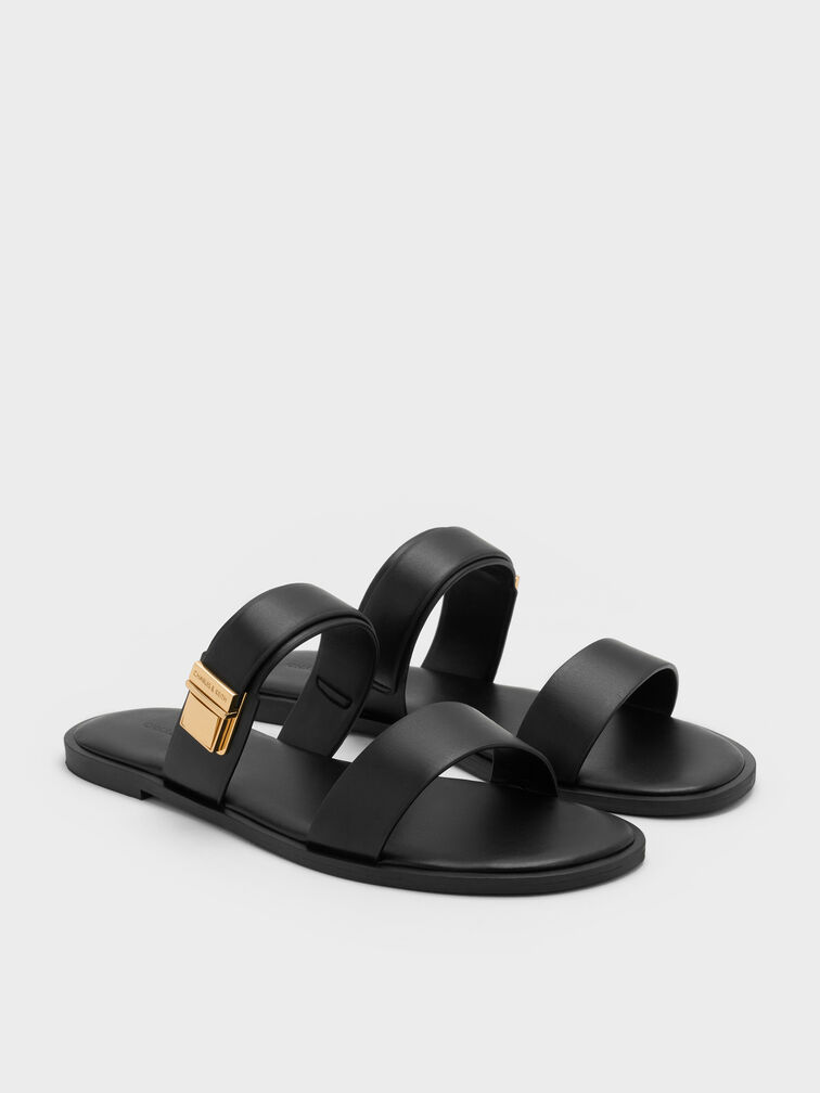 Dove Double-Strap Sandals, Black, hi-res