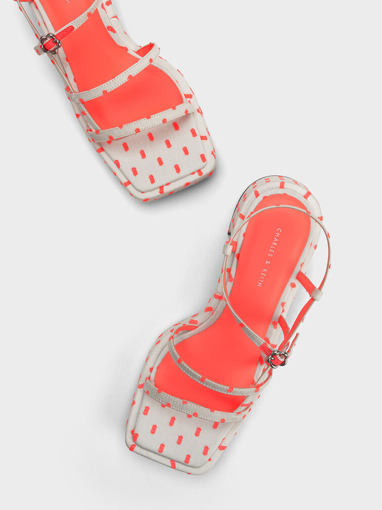 Giày sandals cao gót Flower-Buckle Printed Strappy, Hồng san hô, hi-res