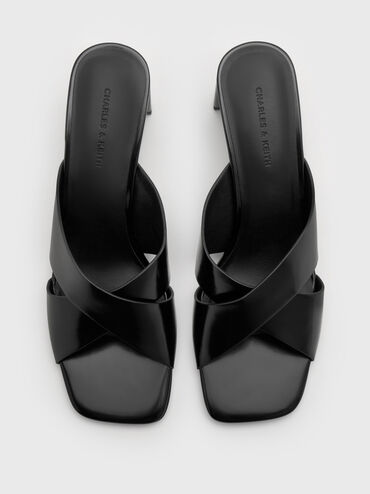 Georgina Crossover-Strap Blade-Heel Mules, Black Boxed, hi-res