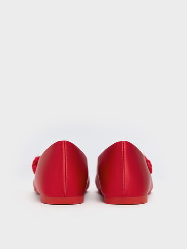 Girls' Orinda Knot-Pearl Mary Jane Flats, Red, hi-res