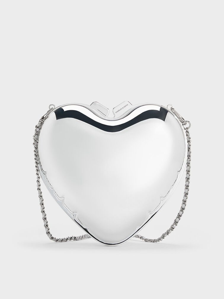 T&uacute;i đeo ch&eacute;o Metallic Heart, Bạc, hi-res