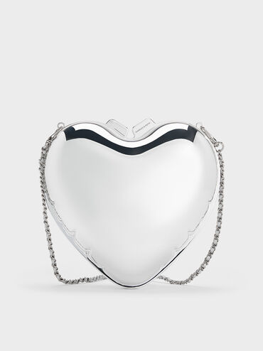 T&uacute;i đeo ch&eacute;o Metallic Heart, Bạc, hi-res