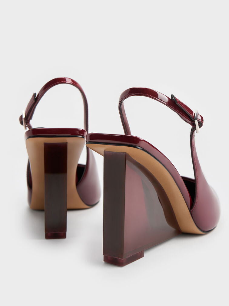 Giày cao gót mũi nhọn Black Patent Translucent-Heel, Đỏ burgundy, hi-res