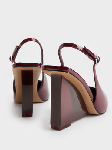 Giày cao gót mũi nhọn Black Patent Translucent-Heel, Đỏ burgundy, hi-res