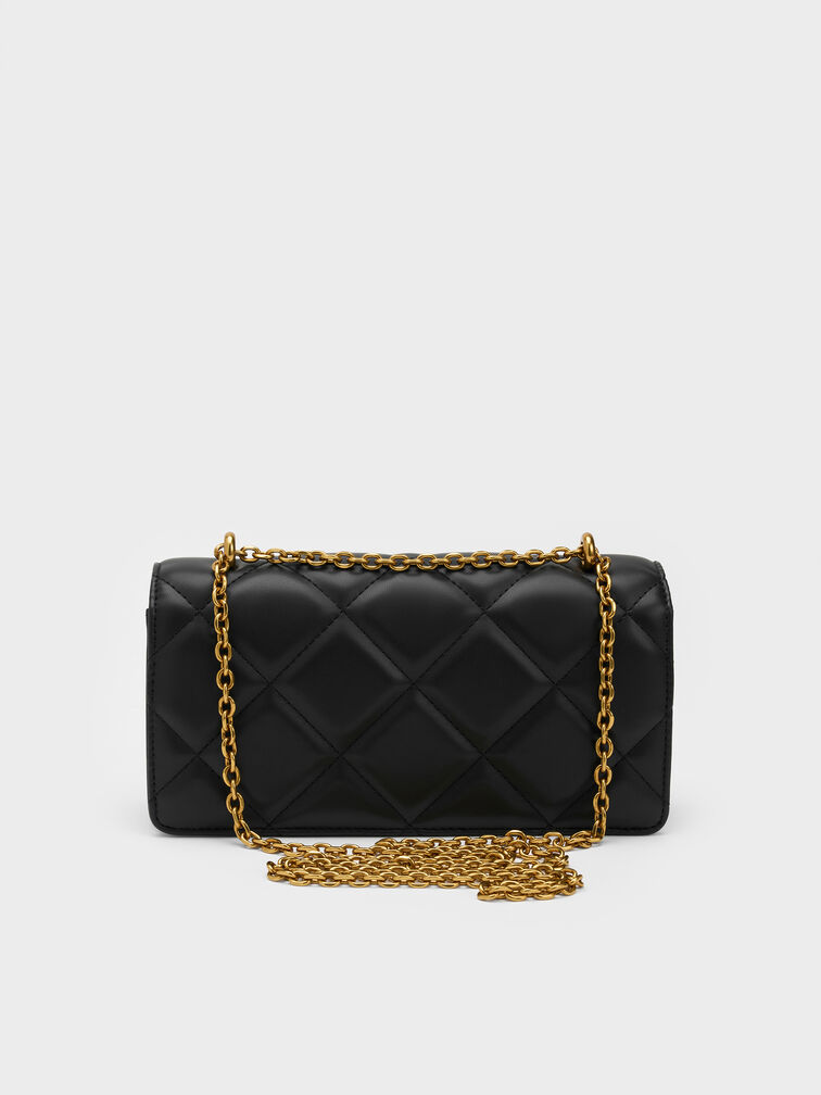 V&iacute; chữ nhật d&aacute;ng d&agrave;i Paffuto Chain Handle Quilted, Đen, hi-res